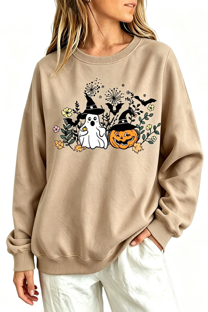 Women's Fall Halloween Witch Ghost Floral Horror Sweatshirt