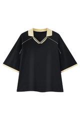 Unisex V-Neck Contrast Trim Polo Collar Sports T-shirt