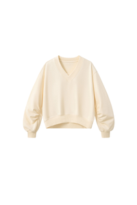Women's Fall Boxy V Neck Drop Shoulder Rib Cuffs Sweatshirt