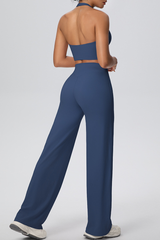 Women's Athletic Set:U-neck Halterneck Bra And Wide Leg Pant