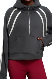 Women's Fall Fleece Varsity Half-Zip Hoodie With Thumb Holes