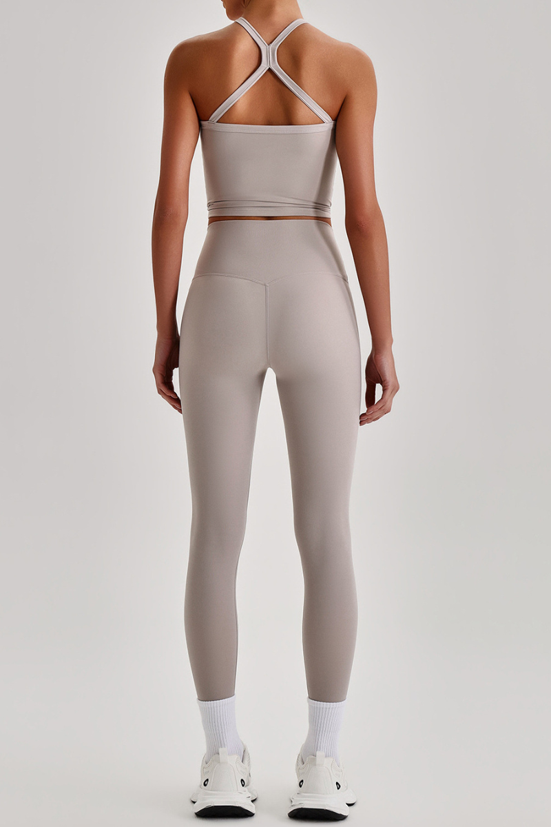 Women's Square Cross Back Tank Top &High Rise Leggings Set