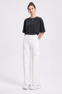 Women's High Waist Multi-Pocket Wide Leg Cargo Jeans