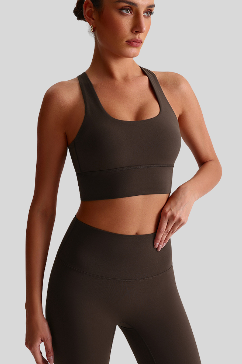 Women Cross Back Naked Feel Sports Bra: Removable Padded Yoga Top + Crisscross Back Design
