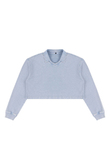 Women's  Fall 100% Cotton Collared V-Neck Crop Sweatshirt