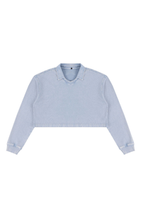 Women's  Fall 100% Cotton Collared V-Neck Crop Sweatshirt