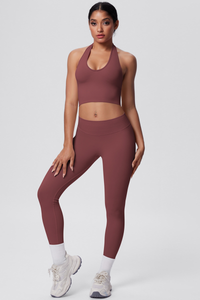 Women's Seamless Halter Tank Sport Leggings Two-Piece Set