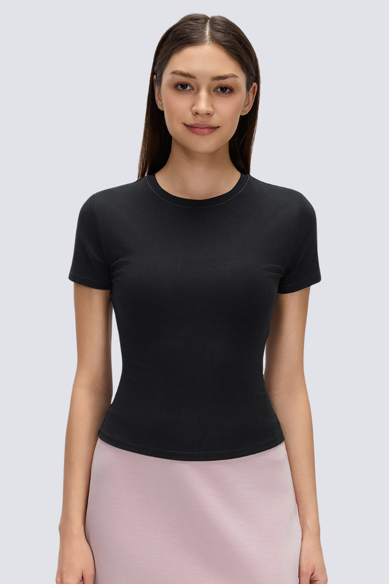 Women's Quick Dry Slim Elastic Cuff Crewneck Yoga Tee