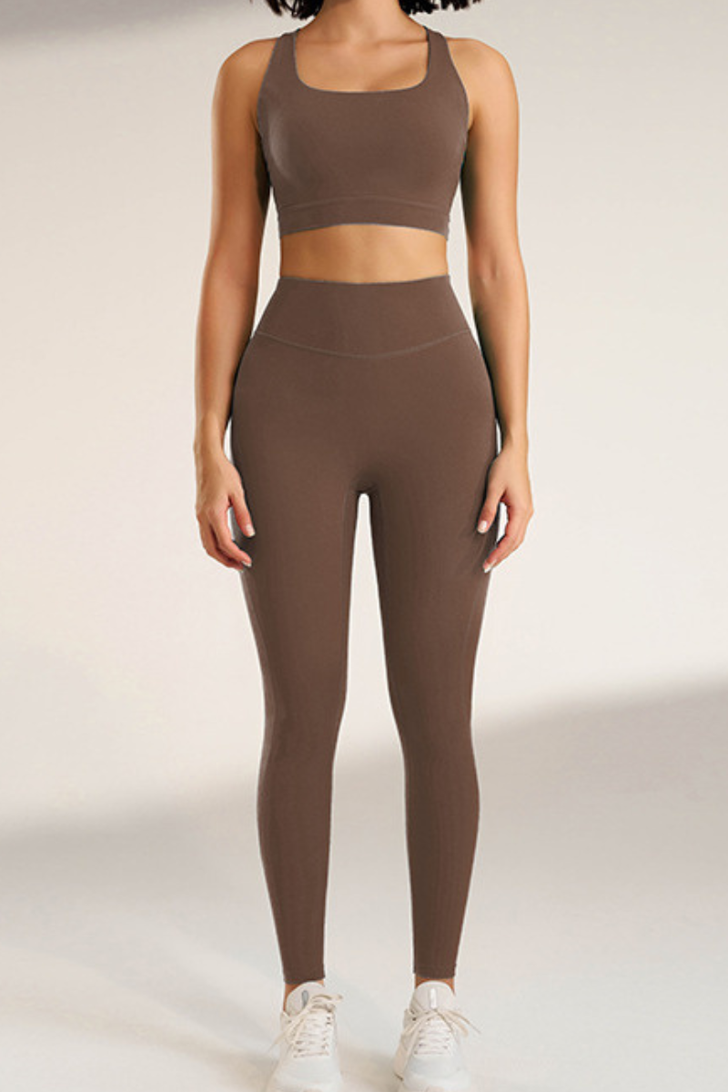 Women's Two-Piece Set:Cross Back Sports Bra & Yoga Leggings