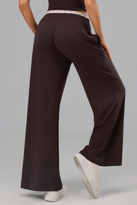 Women's Polka Dot Contrast Waistband Wide Leg Workout Pants