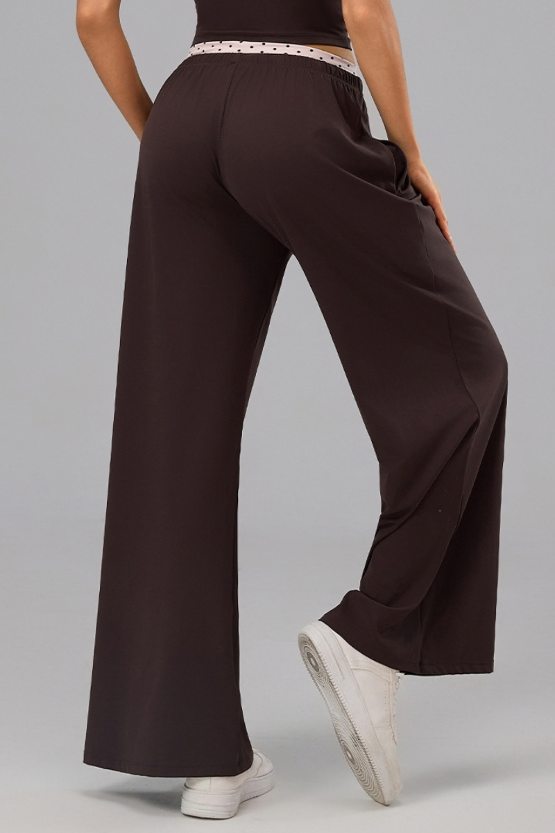 Women's Polka Dot Contrast Waistband Wide Leg Workout Pants