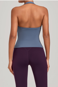 Women's Athletic Patchwork Backless Halterneck Tank Top