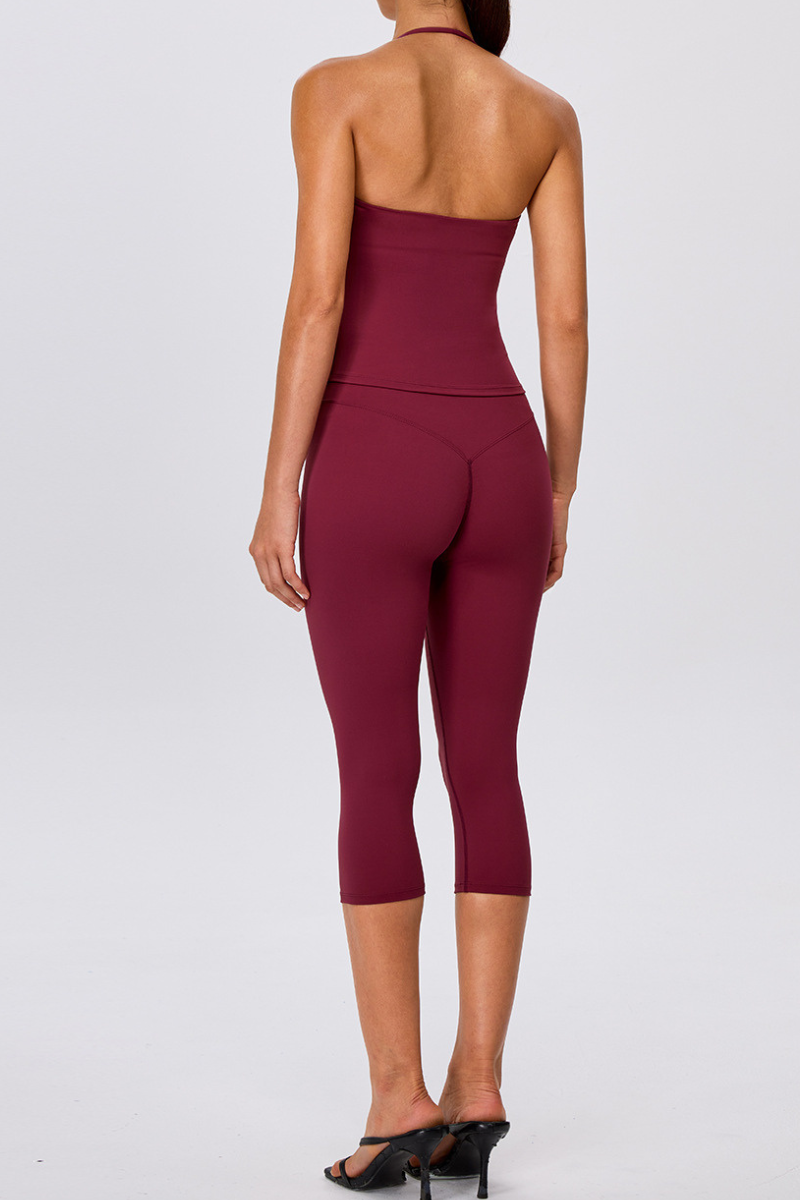 Women's Yoga Sets:Halter Twist Cami Tank Top & Capri Leggings