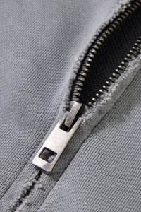 Men's Fall  100% Cotton Washed Faded Raw Edge Zip Up Jacket