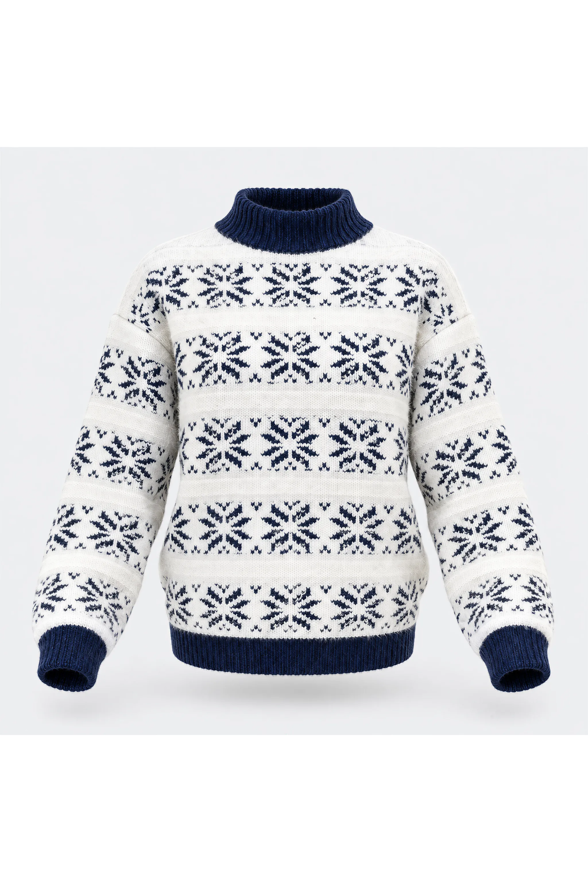 Women Christmas Snowflake Mock Neck Sweater No Cotton Lining