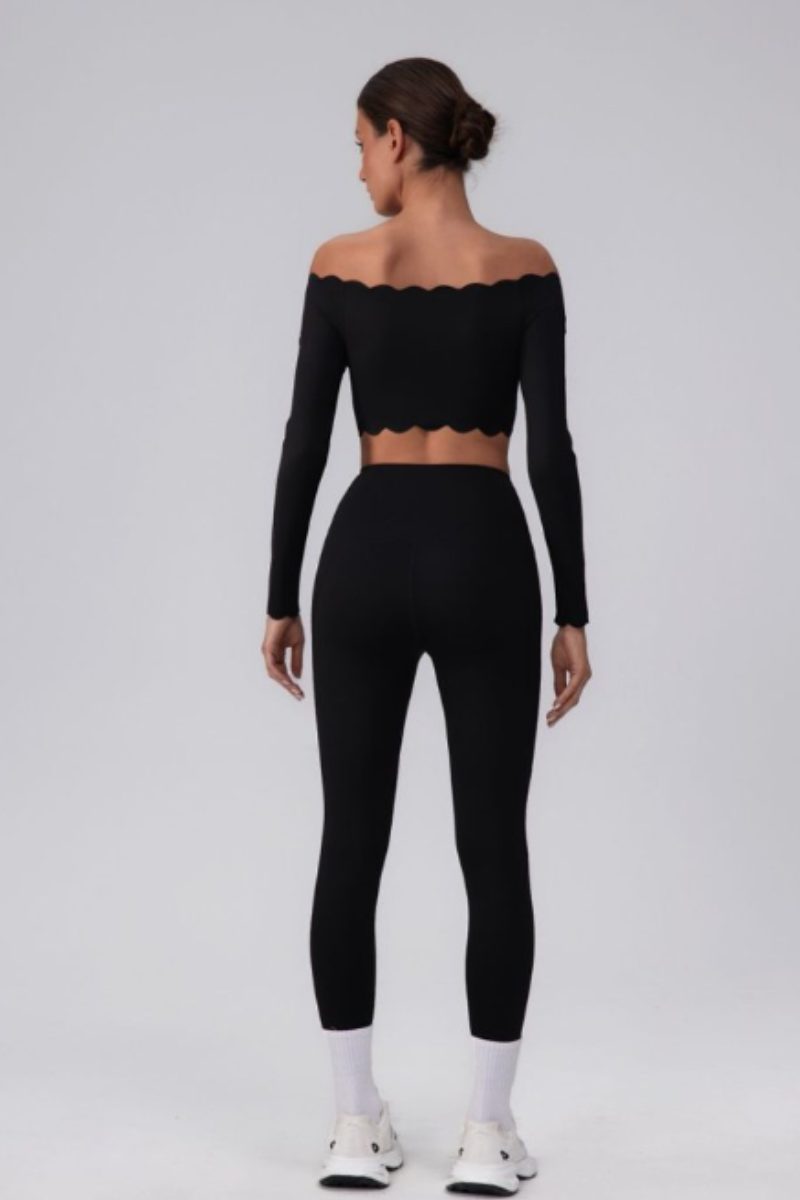 Women's Scalloped Off-Shoulder Long Sleeve Top& Leggings Set
