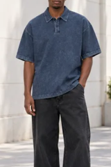 Men's 100% Cotton Snow Washed Vintage Short Sleeve Polo Shirt