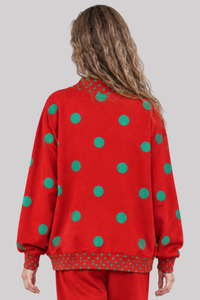 Women's Fall Color Block Polka Dot Mockneck Sweatshirt