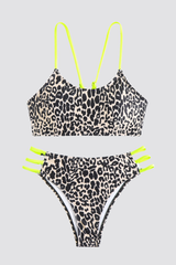 Women's Leopard Y-Back Metal Ring Bikini Set - 2pcs