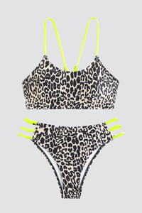 Women's Leopard Y-Back Metal Ring Bikini Set - 2pcs