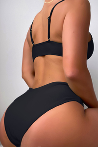 Women's Pleated Front Tie Cross Waist Solid Bikini