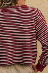 Women's Fall/Winter Striped Crew Neck Cropped Knit Sweater