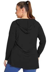 Plus Size Women's Side Pleated Long Sleeve Hooded Cover Up
