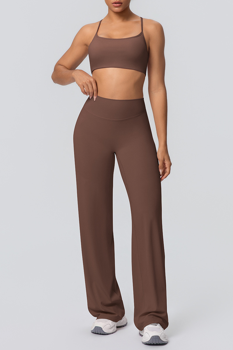 Women's Set:Thin Straps Cross Back Bra And Wide Leg Pants