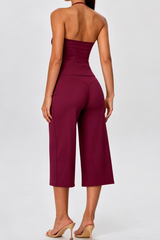 Women's Yoga Sets:Halter Twist Tank Top &Wide Leg Capri Pant