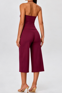 Women's Yoga Sets:Halter Twist Tank Top &Wide Leg Capri Pant