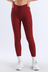 Women's Bare Feel Pleated V-Cross High-Stretch Yoga Leggings