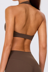 Women's Halter V-Neck Padded Backless Sports Yoga Bra