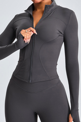 Women's Athletic Stand Collar Full Zipper Slim Jacket