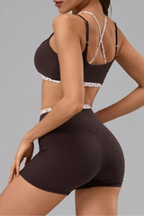 Women's Polka Dot Contrast Bra and Athletic Shorts Yoga Set