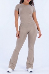 Women's Nude-Feel T-shirt And Flare Pants Athletic Yoga Sets