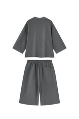 Unisex Waffle Knit Set:Loose Fit T-shirt &Knee Length Shorts