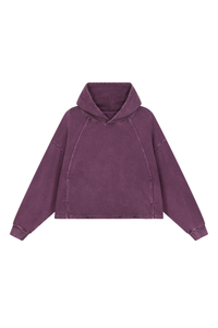 Women's Fall Vintage Washed Raw Hem Crop Boxy Hoodie