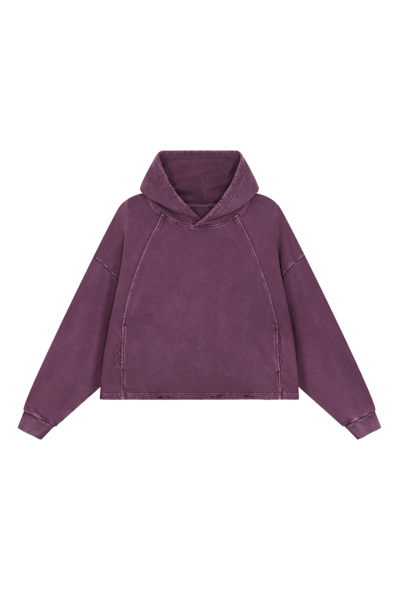 Women's Fall Vintage Washed Raw Hem Crop Boxy Hoodie