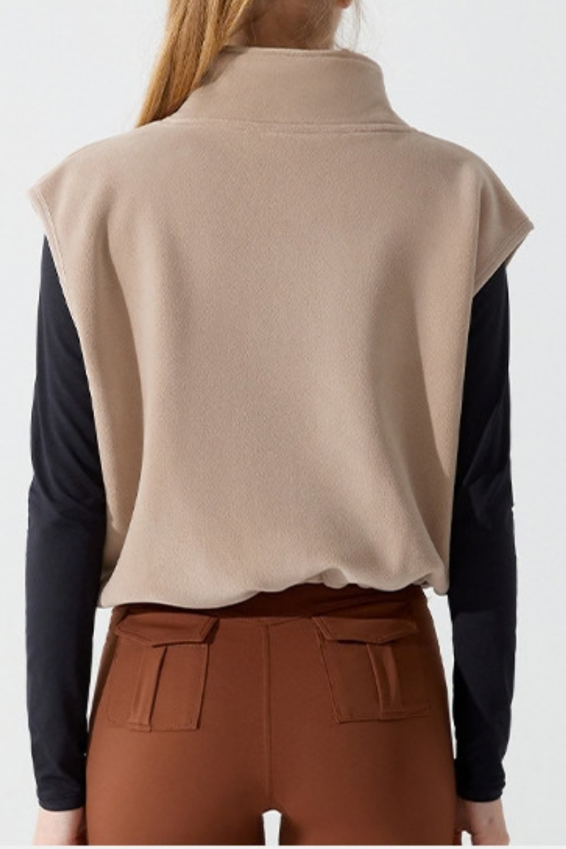 Women's Fall Cropped Drawstring Fleece Stand Collar Vest