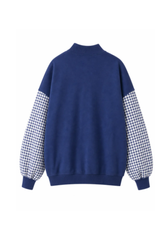 Women's Fall Gingham Spliced Oversize Mock Neck Sweatshirt