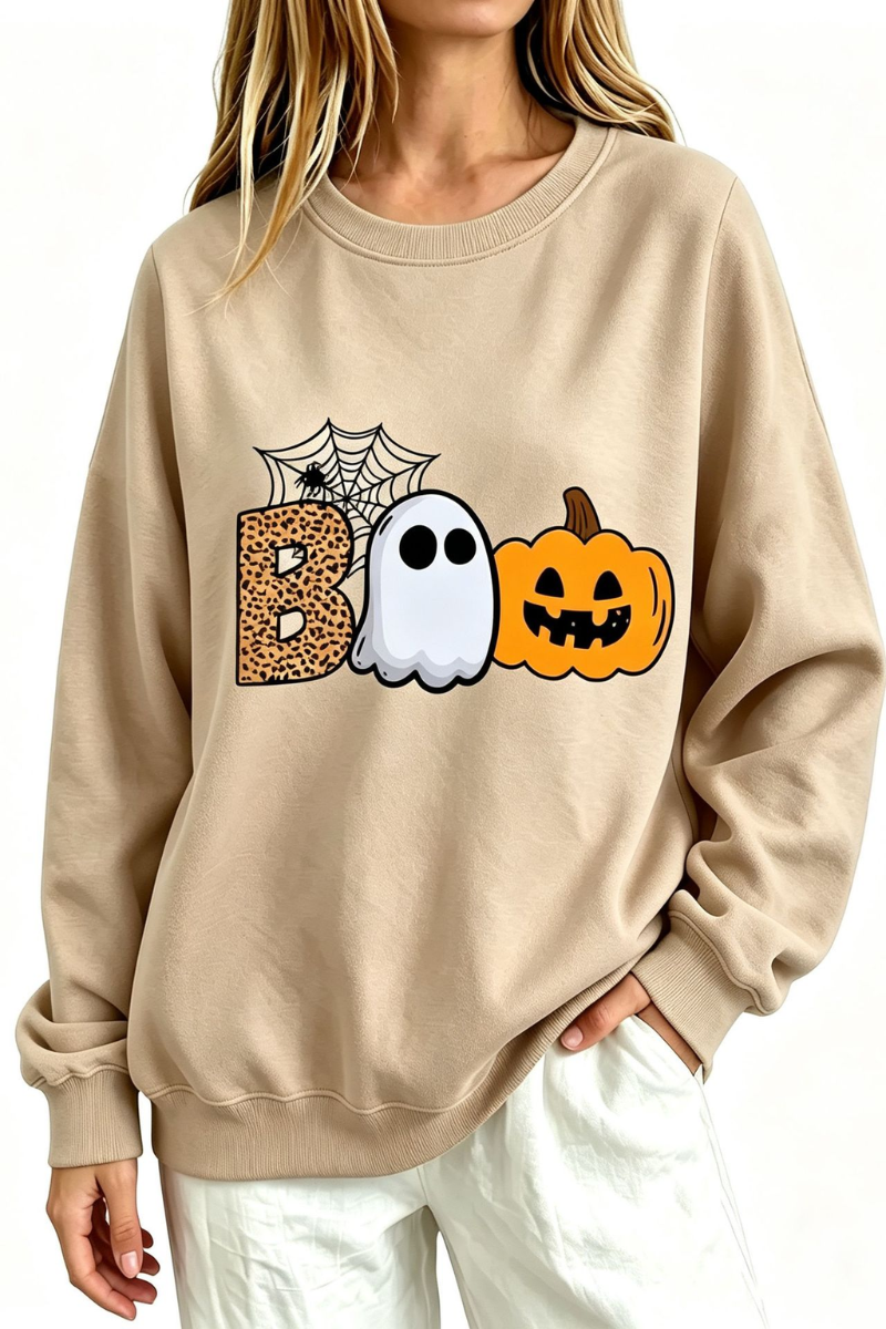 Women's Fall BOO Letter Print Graphic Halloween Sweatshirt