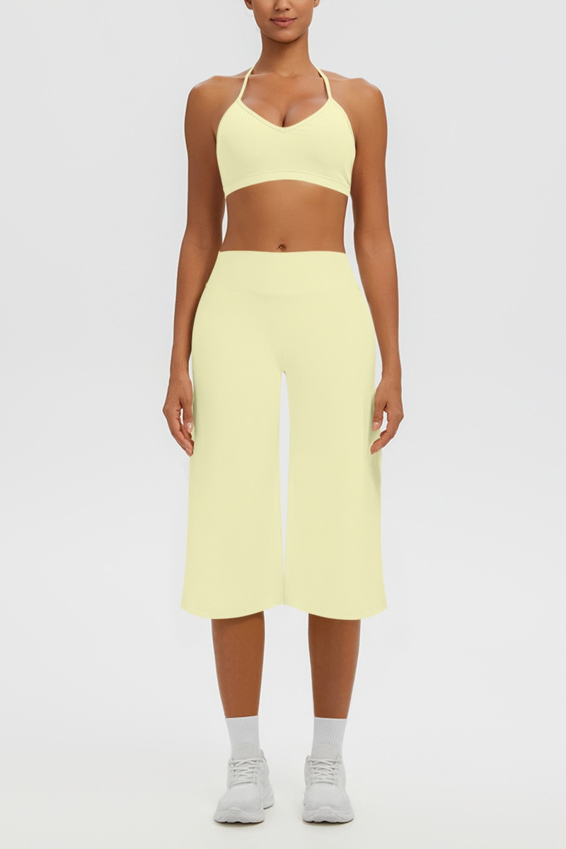 Women's Halter Bra & Wide Leg Yoga Cropped Pants Set