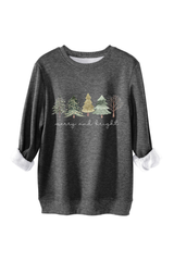 Women's Fall Christmas Tree Print Crew Neck Sweatshirt