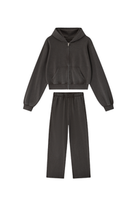Women's Fall Set: Cropped Zip Up Hooded Jacket And Sweatpant
