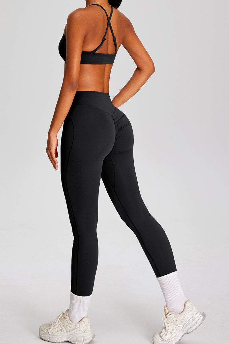 Women's Sets:Twist-Front Cross Back Bra And Pleated Leggings
