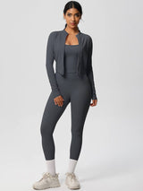 Women Activewear Set:Slim Fit Sports Bra+Zip Jacket+Leggings