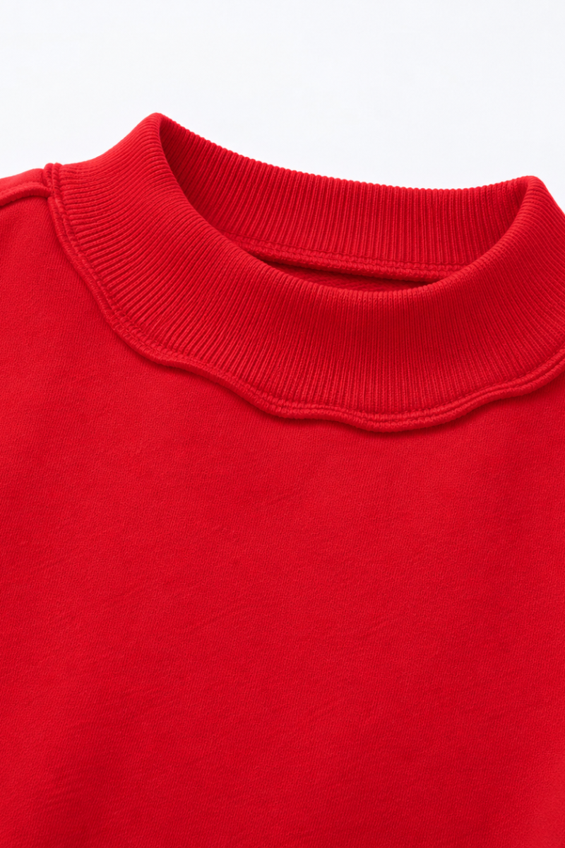 Women's Fall Drop Shoulder Loose Fleece Mock Neck Sweatshirt