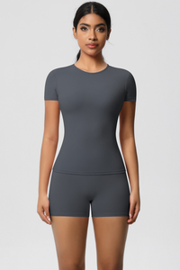 Women Yoga Set: Quick Dry Breathable Short Sleeve + Shorts