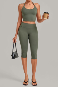 Women’s Halter Tank & Capri Leggings 2-Piece Yoga Set