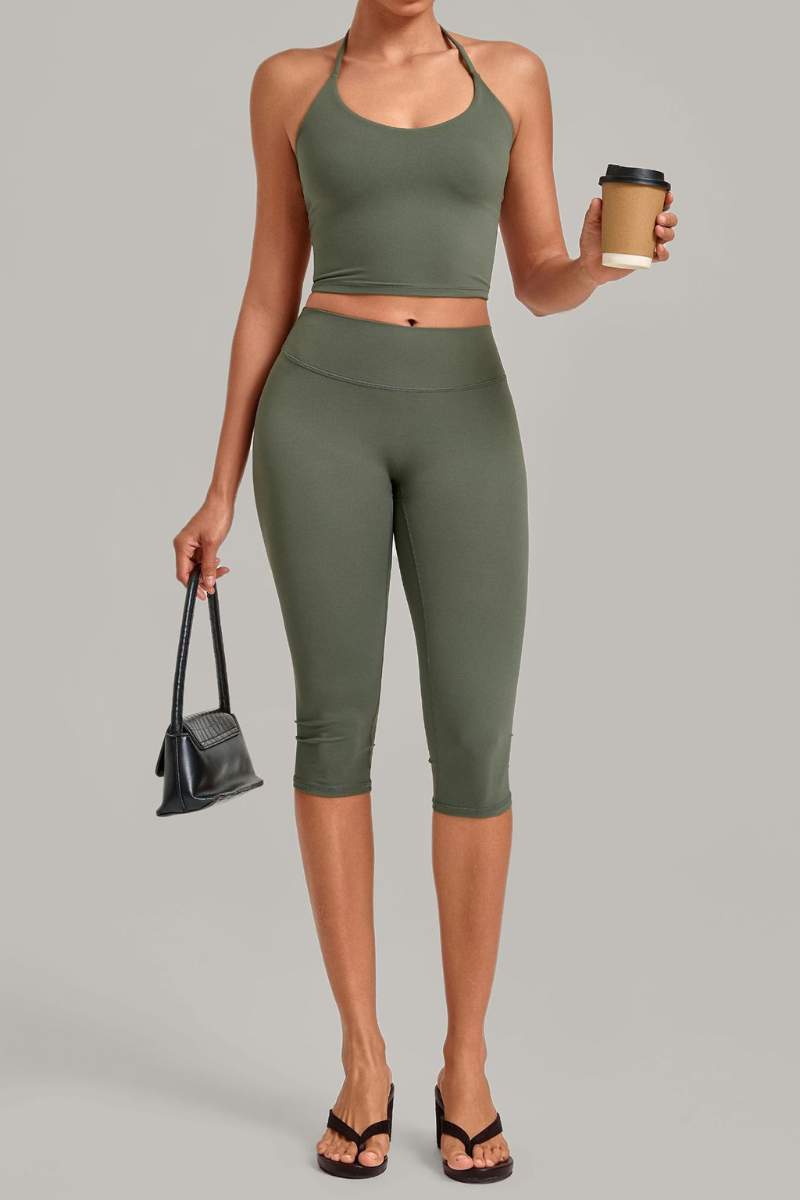 Women’s Halter Tank & Capri Leggings 2-Piece Yoga Set